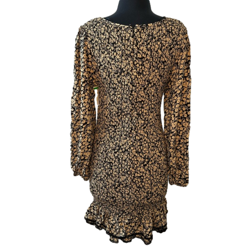 Lost + Wander Mini Dress Pick Me Golden Hour Long Sleeve Floral Smocked Size M - Picture 3 of 16